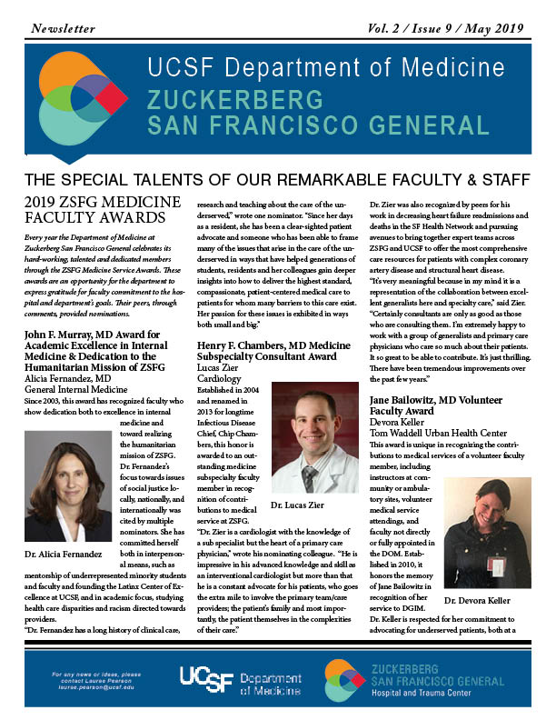 cover of may newsletter with faculty headshots