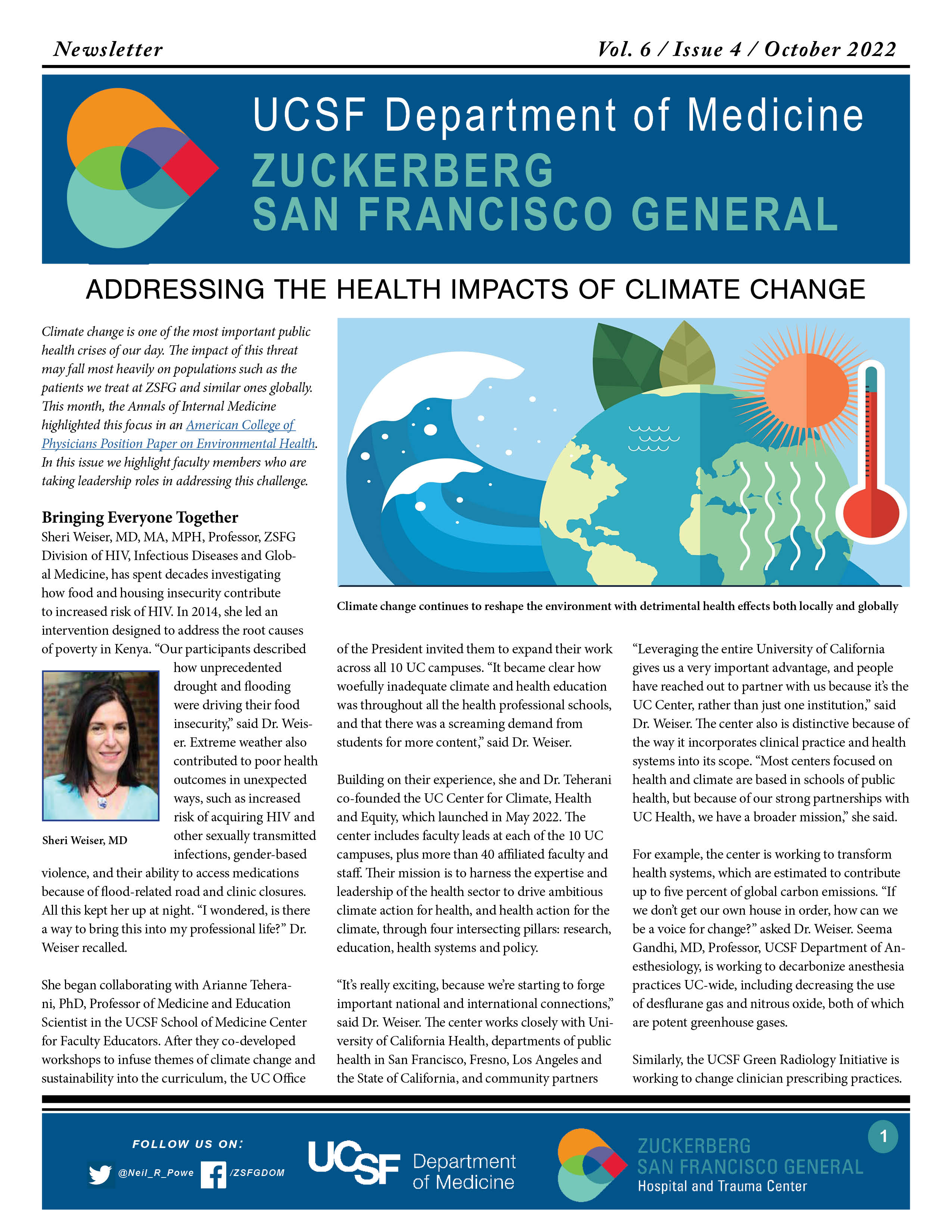 front page of newsletter with graphic of earth with wave and thermometer.